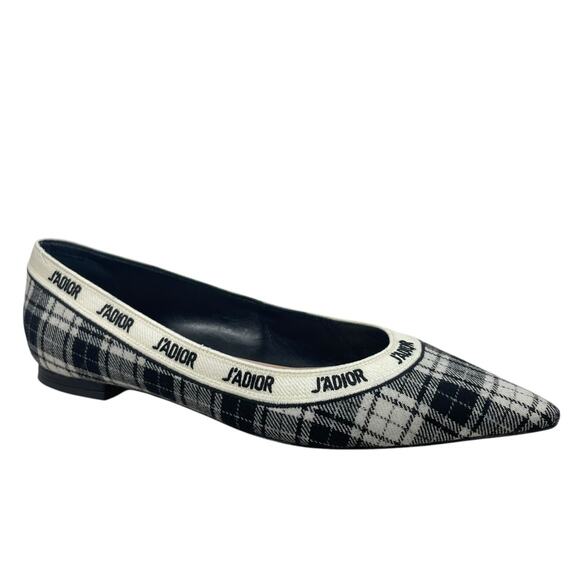 Christian Dior J'adior Embroider Tartan Print Pointed Toe Flats Size 39.5 - Picture 1 of 12